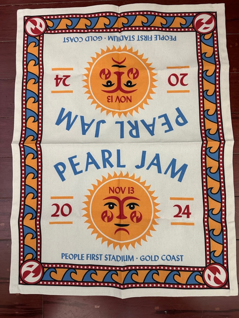Pearl Jam Gold Coast 11.13.2024 Cream & Orange Sun Decorative Towel Flag Art NIB